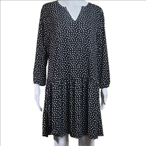 Banana Republic Black and White Polka-dot Long Sleeve Drop Waist Shift D…